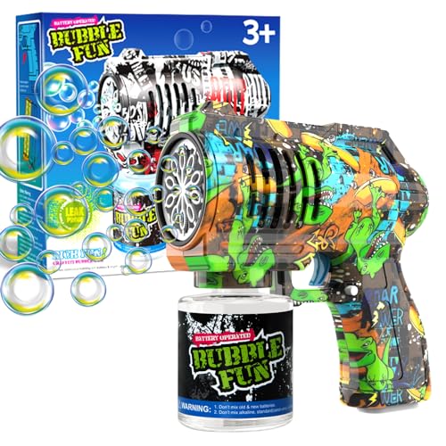 Bombble Seifenblasenpistole mit Graffiti-Haut, Kinder Seifenblasenmaschine mit LED-Leuchten/130 ml Seifenblasenlösung/ 10000 Blasen/Minute, Outdoor Seifenblasenspielzeug Geschenk für Kinder (Green) von Bombble