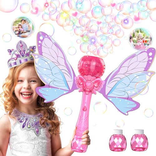 Bombble Feen Seifenblasenstab, Elektronische Seifenblasenmaschine Kinder Zauberstab 5000+Blasen/Min mit Seifenblasenlösung/LED, Seifenblasenspielzeug Geburtstag Geschenk für Mädchen&Junge (Pink) von Bombble