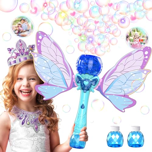 Bombble Feen Seifenblasenstab, Elektronische Seifenblasenmaschine Kinder Zauberstab 5000+Blasen/Min mit Seifenblasenlösung/LED, Seifenblasenspielzeug Geburtstag Geschenk für Mädchen&Junge (Blue) von Bombble