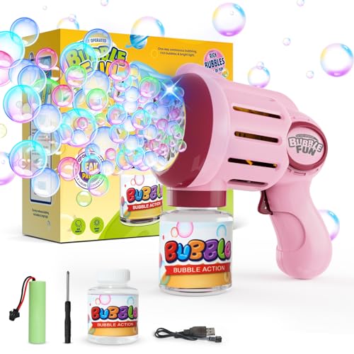 Bombble Elektrisch Seifenblasenspielzeug, Lotosblume Seifenblasenmaschine Kinder 10000+ Seifenblasen/Min mit 120ML Seifenblasenlösung/AKK/LED für Outdoor/Party/Hochzeit, Bubble (2030-Pink) von Bombble