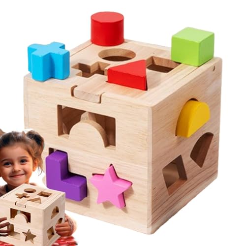 Bomefoi Form-Holzpuzzle-Spielzeug, Holzform-Puzzle für Kinder,Formblöcke Sortierspielzeug Holzsortierwürfel | Buntes Lernspielzeug mit 13 Formen, Klassische Puzzlespiele für Kinder von Bomefoi