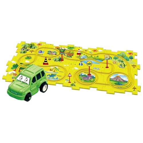 Bomefoi Interaktives Rennstrecken-Puzzle, Puzzle Racer Kinder-Autostrecken-Set | Eisenbahnwaggon-Rennen-Puzzlespielzeug-Set für Kinder | Lernspielzeug für Vorschulkinder in leuchtenden Farben für von Bomefoi