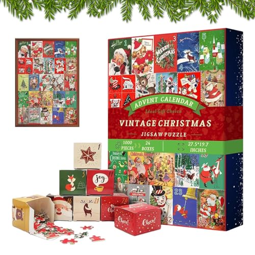 BommFu Adventspuzzle,Adventspuzzle - Weihnachts-Countdown-Puzzle 1000 Teile Weihnachtspuzzle | 2024 Feiertags-Puzzles, Exquisite, lustige Countdown-Kalender-Puzzles von BommFu