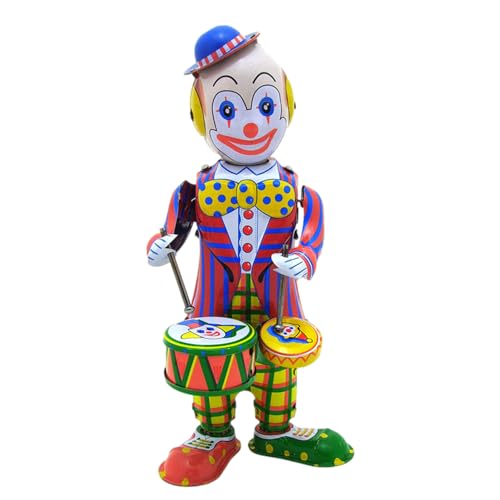 BommFu Aufziehbare Spielzeugfigur | Trommelnde Clown-Puppe | Dekorative Clownfigur Tischdekoration - Heimdekoration, Clown-Schlagzeuger, Ideal Für Geschäfte, Bars, Kaffeebars von BommFu