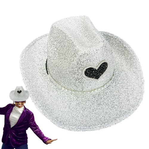 BommFu Cowgirl Hats Women, Glitter Cowboy Hut,Western Wide Bim Cowgirl Hat Disco | Party Kopfwege Kostümzubehör, Cosplay -Requisiten für Männer Frauen von BommFu