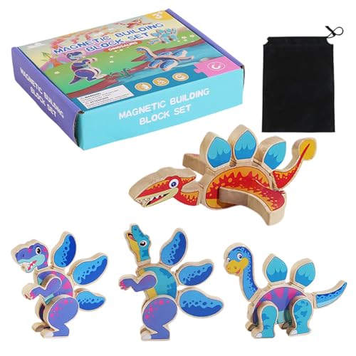 Dinosaurier-Puzzle, Dinosaurier-Spielzeugpuzzle | Magnetisches 3D-Dinosaurierspielzeug,4X Tier-Puzzle-Spielzeug mit Aufbewahrungstasche für Kindergarten-Frühpädagogik, Bauspaß-Spielzeug von BommFu