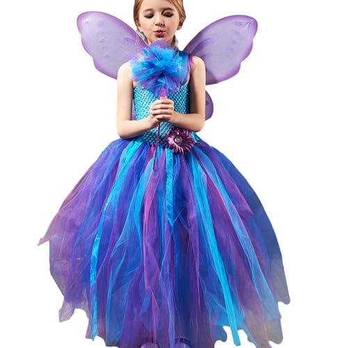 BommFu Feenkostüm Mädchen | Mädchen- -Prinzessin-Kostüm | Mädchen-Fee-Prinzessin-Kleid Mit Zauberstab Und Flügel - Pageant Elfenkleider Kleinkind Partykleid Kleid Für Fotoshooting von BommFu