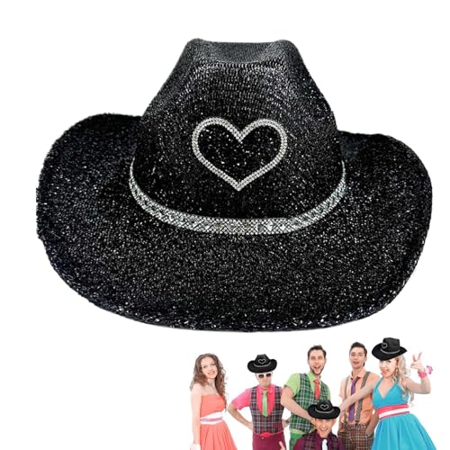 BommFu Glitzer Cowboyhut, Glitzer Cowboyhut für Männer | Disco Glitter Cowgirl Hut,Party Kopfwege Kostümzubehör, Cosplay -Requisiten für Männer Frauen von BommFu