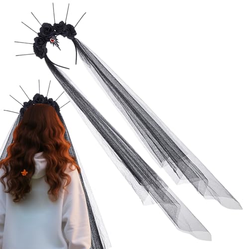 BommFu Halloween Haarreifen Für Damen,Gotischer schwarzer Rosen-Schleier-Haarreif für Frauen | Halloween Kostüm Zubehör, Tag der Blumen Kopfschmuck für Hochzeiten, Maskenbälle, BommFu Halloween Haarreifen Für Damen,Gotischer schwarzer Rosen-Schleier-Haarreif für Frauen | Halloween Kostüm Zubehör, Tag der Blumen Kopfschmuck für Hochzeiten, Maskenbälle, von BommFu