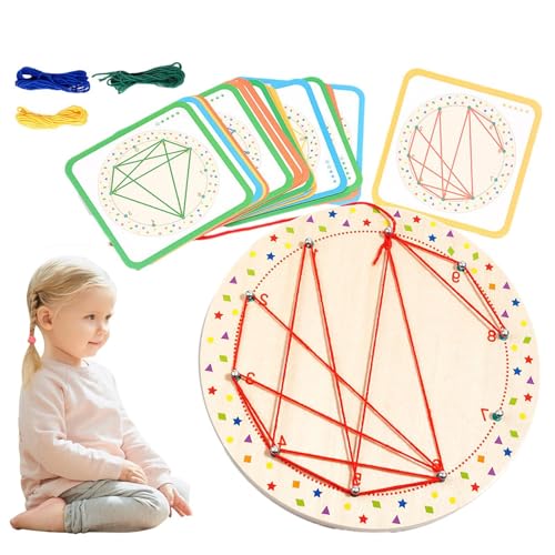 BommFu Holz Geoboard,Geoboard | Fadenwickel-Steckbrett | Feinmotorik-Lernspielzeug für Mädchen und im Vorschulalter im Alter von 3–5 Jahren von BommFu