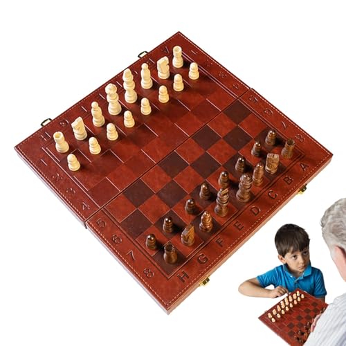 BommFu Holzschachspiel, Schachbrettspielset, Lernbrettspiel mit Schachfiguren, Familienspaß-Spielspielzeug, klappbares Schachbrett, Denksportspiel für Erwachsene und Kinder von BommFu