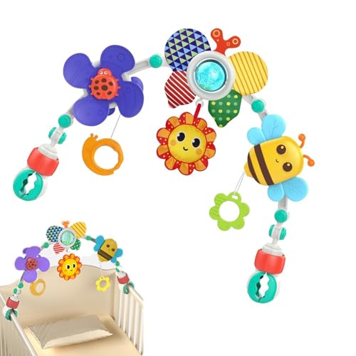 BommFu Kinderwagen Arch Spielzeug | Spielbogen Baby Motorikspielzeug | Kinderwagenkette Spielzeug Mit Babyrassel Und Windmühle - Babyspielzeug Zum Aufhängen Für Babys Und Kleinkinder von BommFu