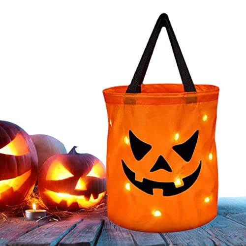 BommFu Leuchtend Halloween Süßigkeiten Tasche | Halloween Süßigkeiten Handtasch | Kleine Tragbare Kür-bis Eimer - Wiederverwendbare Leuchtende Halloween Goodie Taschen Für Kinder Halloween Party von BommFu