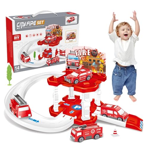 BommFu Rennautobahn | Kinderautobahn | Interaktives Spielzeug Schienenspielzeug | Feinmotorikspielzeug | Stadtparkplatz-Spielset | Autospielzeug-Lernspiele - Lernspielzeug Für Kinder Ab 3 Jahren von BommFu