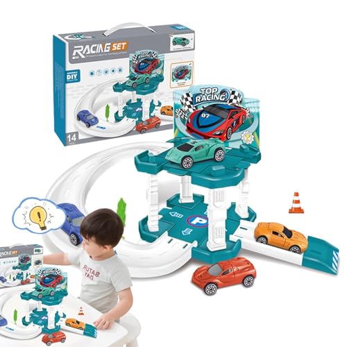 BommFu Rennautobahn | Kinderautobahn | Interaktives Spielzeug Schienenspielzeug | Feinmotorikspielzeug | Stadtparkplatz-Spielset | Autospielzeug-Lernspiele - Lernspielzeug Für Kinder Ab 3 Jahren von BommFu