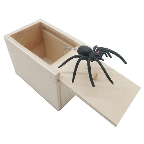 BommFu Spider Prank Scare Box | Spinne Streich-Box | Streich Spinne Angst Box | Holz Prank Spider Scare Box Streich Spinne Scare Box - Holzkiste Spielzeug-Streich Für Kinder von BommFu