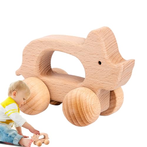 BommFu Tierisches Holzauto | Greifspielzeug Für Kinder | Lustiges Kinderspielzeug Aus Holz | Hölzerner Muldenkipper - Interessantes Feinmotorikspielzeug Für Zuhause Und Auf Reisen von BommFu