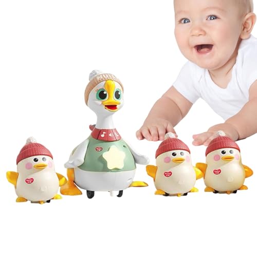 BommFu Tummy Time Ente Familienspielzeug | Laufende Ente Mit Baby-Enten | 3er-Pack Weihnachtliche Leuchtende Schwingende Krabbelspielzeuge Kinder Im Alter Von 6–12 Monaten von BommFu