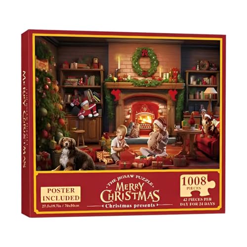 BommFu Weihnachts-Countdown-Puzzle, Countdown-Kalender-Puzzle-Spielzeug | 1008 Teile Weihnachts-Countdown-Kalender-Puzzle,Interaktives Eltern-Kind-Spielzeug, festliches Puzzle für Arbeitszimmer, von BommFu