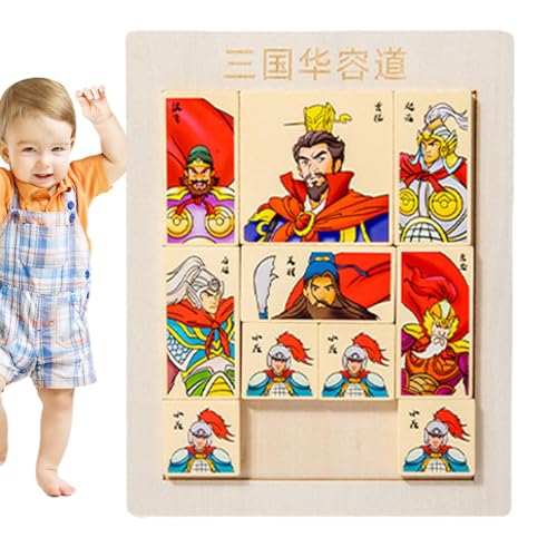 BommFu Zahlenschiebe-Puzzlespiel, Schiebe-Zahlenrätsel für Kinder - Rätselspiel für Kinder aus Holz | Chinesisches historisches Figuren-Design, Handgeschwindigkeits-Trainingspuzzle für Reisespielzeug von BommFu