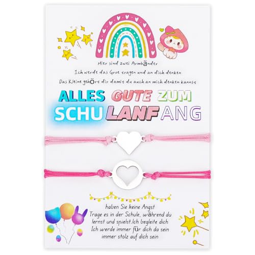 Bomtop 2 Schulkind Armband Mädchen Geschenke zur Einschulung, Armband Schulkind Mama Armbänder Einschulung Geschenk Karte Erster Schultag Schultüte Füllung Schulanfang Classroom Decorations Mädchen von Bomtop