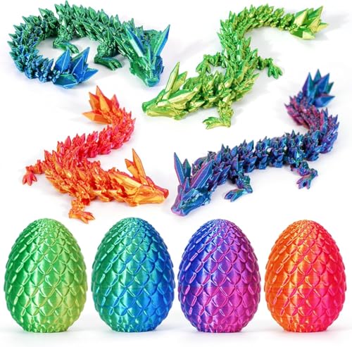 3D-gedruckte Dracheneier mit Drachen im Inneren, Osterkorbfüller, bewegliches Kristall-Drachen-Fidget-Spielzeug, Osterkorb-Essentials (Color-A), 4 Stück von Bonbela