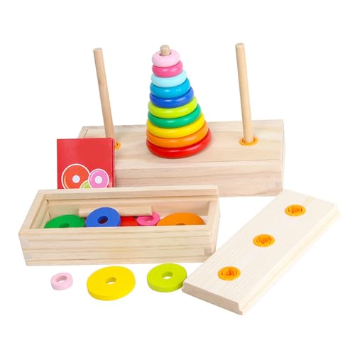 Bonbela 10 Ringe Puzzlespiel Holzturm Frühpädagogisches Logik-Denkblock-Spielspielzeug für Kinder (Große Größe) von Bonbela