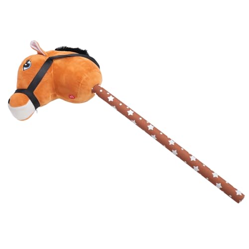 Bonbela 70 cm Stockpferd mit Holzhöhe, Plüschpferd, Stockspielzeug, Niedlicher Ausdruck, 2 Soundeffekte, Gefülltes Stockpferd für den Außenbereich (Hellbraun mit schwarzem Haar) von Bonbela