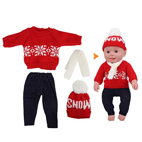 Bonbela Baby-Puppenkleidung, Weihnachtspullover, Hosen, Hüte, Puppenzubehör für 18-Zoll-Puppen (Rot) von Bonbela