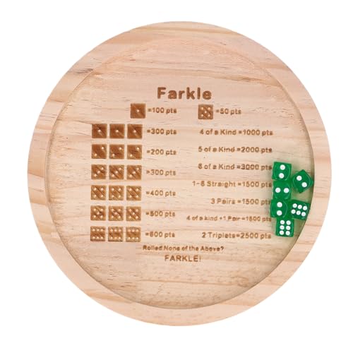 Bonbela Farkle Würfeltablett Zur Verbesserung der Mathematischen Fähigkeiten, Klassisches Würfelspieltablett aus Holz für Familienspiele (Rund 18cm) von Bonbela