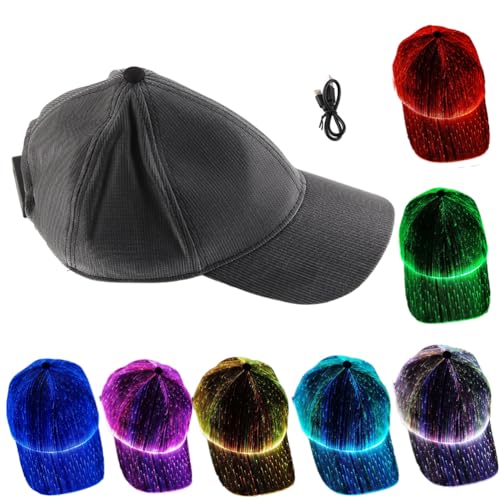 Bonbela Halloween Farbwechsel LED Leuchtende Weihnachten Fiber Optic Baseball Hip Hop (Schwarz) von Bonbela