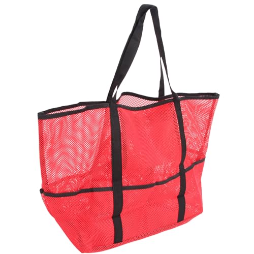 Bonbela Netz-Strandtasche mit 8 Taschen, Wasserdicht, Großes Fassungsvermögen, Tragbarer Griff, Netz-Pooltasche Urlaub, Schwimmen (Rot) von Bonbela