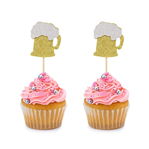 24 Stück Gold Glitzer Bierkrug Cupcake Topper für Babyparty Wein Hawaii Thema Hochzeit Party Geburtstag Party Jahrestag Kuchen Thema Party Dekorationen Zubehör von BoningNEW