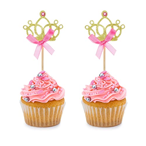 24 Stück bunte glitzernde Prinzessinnen-Cupcake-Topper Krone Cupcake Topper Picks für Babyparty Cupcake Dekorationen für Geburtstag Babyparty Kuchen Thema Party Dekorationen Zubehör von BoningNEW