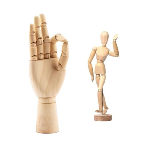 Bonkshire 8In Künstler Holzzeichnungsfigur Mannequin Menschliches Zeichenmannequin Kunstbedarf Holzfarbe 12In Holzfinger Rechte Hand Mannequin zum Zeichnen, Malen, Skizzieren von Bonkshire