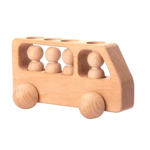 Bonkshire Outdoor-Holzbus-Spielset, Baby-Holzbus, Lernblöcke, Naturholzauto, Kleine Puppe, Beißspielzeug, Geburtstagsgeschenke von Bonkshire