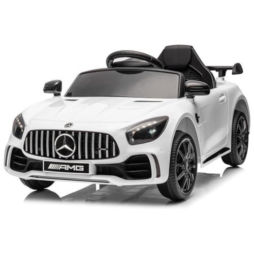 Bonnlo Kinder Elektroauto Mercedes Benz AMG 12V, Elektro Kinderauto für Kinder mit 2,4 GHz Fernbedienung, Batterie 12V - 4.5AH, Weiß von Bonnlo