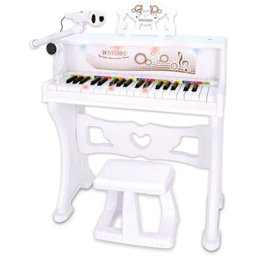 Bontempi 10 8000 Tier Elektronische Flügel mit Mikrofon, Füße und Hocker. 37 Tasten, weiß, 57 x 84 x45 cm von Bontempi