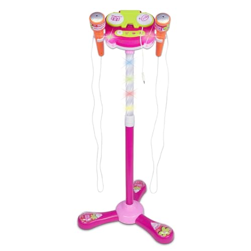 Bontempi 40 1471 TwinStage Mic-Doppeltes Bühnenmikrofon mit MP3-Anschluss für atemberaubende Performance, Rosa, 360x360x890 mm, Mehrfarbig von Bontempi