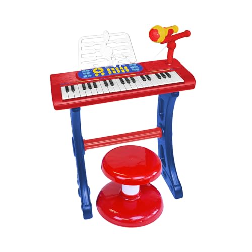 Bontempi MiniKeyFun - Tastiera Giocattolo hat 37 Tasti per Piccoli Musicisti Con Microfono, Sgabello und Leggio, Blu e Rosso, 54,4 x 32,9 x 15,9 cm von Bontempi