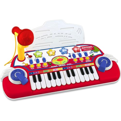 Bontempi | MiniKeyFun: 24-Tasten-Spielzeug mit Mikrofon und Lesepult für kleine Musiker von Bontempi