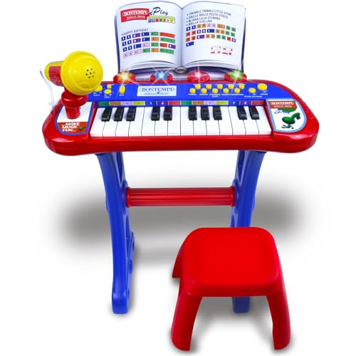 Bontempi | MiniKeyFun: Tastatur 24 Tasten Spielzeug mit Mikrofon und Hocker für kleine Musiker, 400x400x570 mm von Bontempi