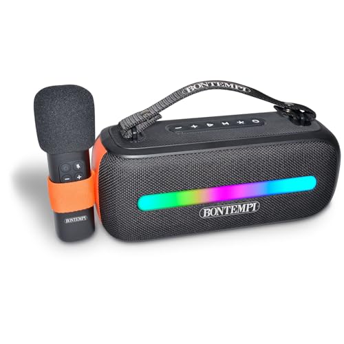 Bontempi | SonicSync - Drahtloser Verstärker Karaoke mit dynamischem Mikrofon, Lichteffekten, TWS und Echoeffekt, 28,9x18,2x12,9 cm von Bontempi