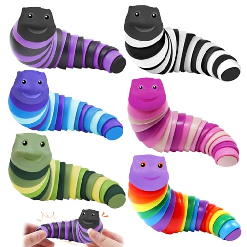 6 Stück Fidget Slug Spielzeug, Fidgets Slug Spielzeug 3D Gelenk-Stretch-Raupe Lustige Flexible Kreatives Schneckenspielzeug für Kinder Erwachsene, Dekompressionsschnecke zum Entspannen,Garten Ornament von Booaee