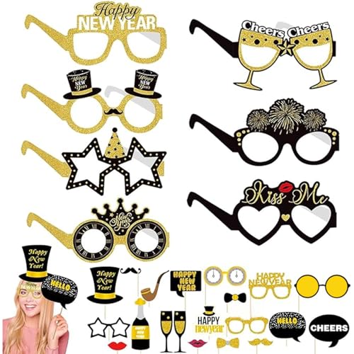 8 Stücke Frohes Neues Jahr Brillen 2025, Neujahr Party Brillen, Neujahr Sonnenbrille, Glitter Neuheit Silvester Photo Booth Brillen Sonnenbrille, Mitbringsel für 2025 Silvester Party Liefert von Booaee