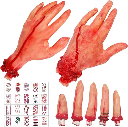 Abgetrennte Finger, 3 Stück Abgetrennte Hand Gebrochene Körperteile, Halloween Blut Requisiten Gefälschte, Daumen Finger Simuliert Kunststoff Halloween Dekorationen, Spukhaus Zombie Party Dekoration von Booaee