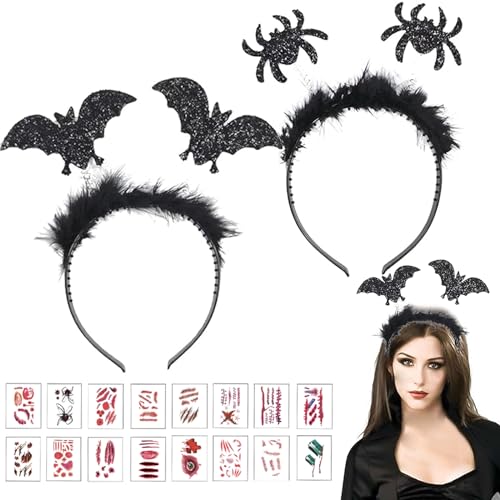 Fledermaus Haarreif, 2 Stück Halloween Haarreif Halloween Haarschmuck Kopfschmuck, Haarreifen Halloween Haarreifen, Halloween Fledermaus Damen für Accessoires Monster Horror Fasching Kostüm Damen von Booaee