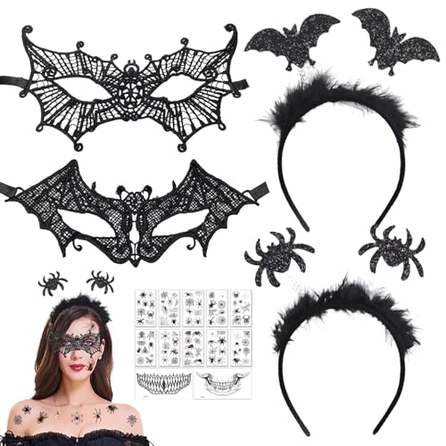 Fledermaus Haarreif 7 Stk, Halloween Kostüm Damen, Halloween Fledermäuse Haarreif Damen Accessories, Halloween Fledermaus Maske Damen Schmuck Zubehör Steampunk Kostüm Venezianische Maske Damen Gothic von Booaee