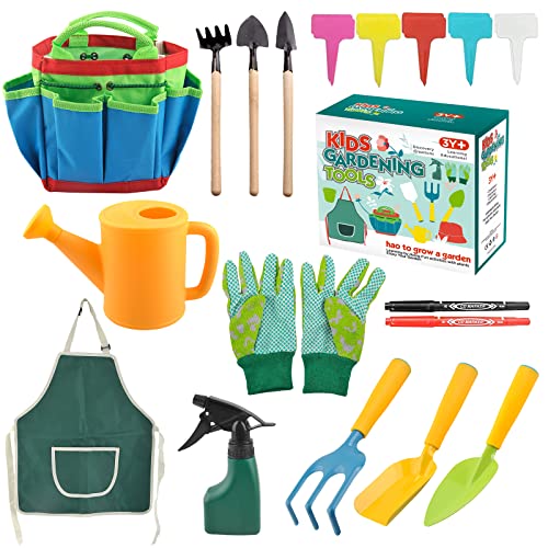 Booaee Gartenwerkzeug für Kinder, 23-Teiliges Gartenwerkzeug Set Kinder mit Schaufel Gießkanne, Kinder Gartenhandschuhe, Kinderschürze, Kinder Gartengeräte Spielwerkzeuge von Booaee