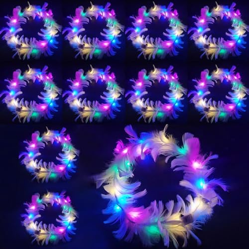 Haarreifen Weihnachten,12Stück LED Weihnachts Haarreif Stirnband mit Licht Haarschmuck Mädchen Kopfschmuck Weihnachten LED Federkranz Stirnband Leuchtender Haarkranz Feder Party für Kinder Erwachsene von Booaee